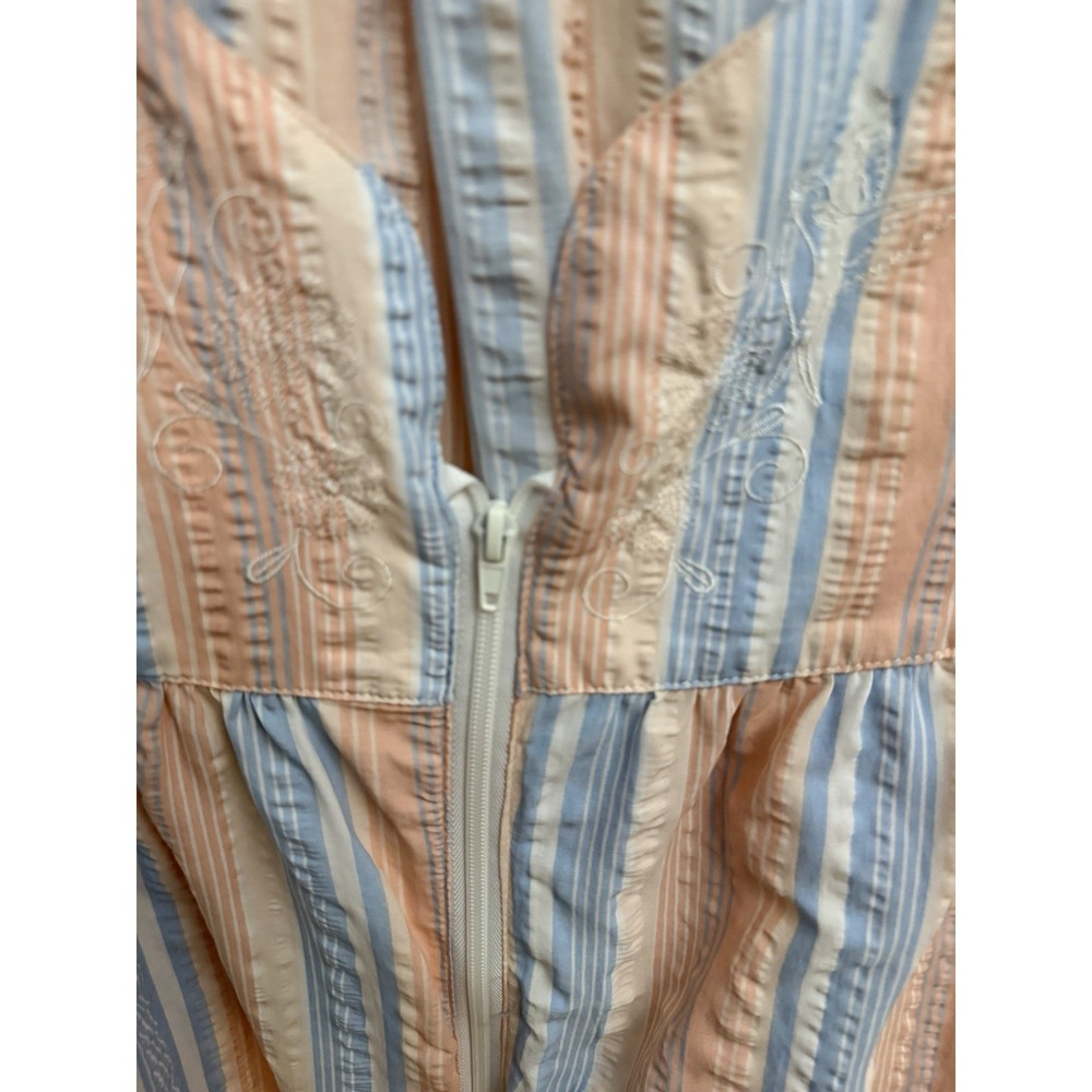 Country Store M Full-Zip Seersucker Housecoat Pastel Striped Cotton‎ Blend Mumu - Picture 4 of 7
